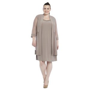 R&M Richards Women' 3/4 Sleeve dress Taupe color